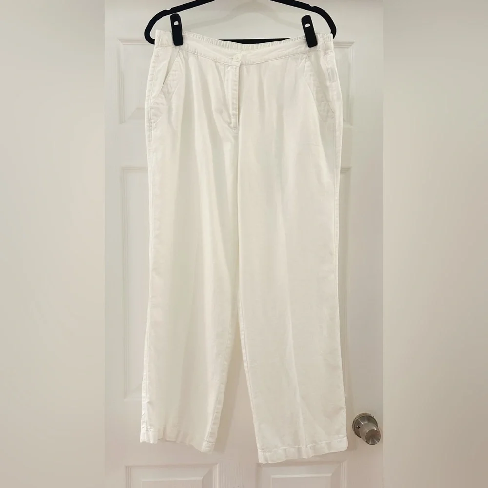 L.L. Bean Classic Fit 100% Linen Wide Leg Pants White 268512 sz 10 Regular